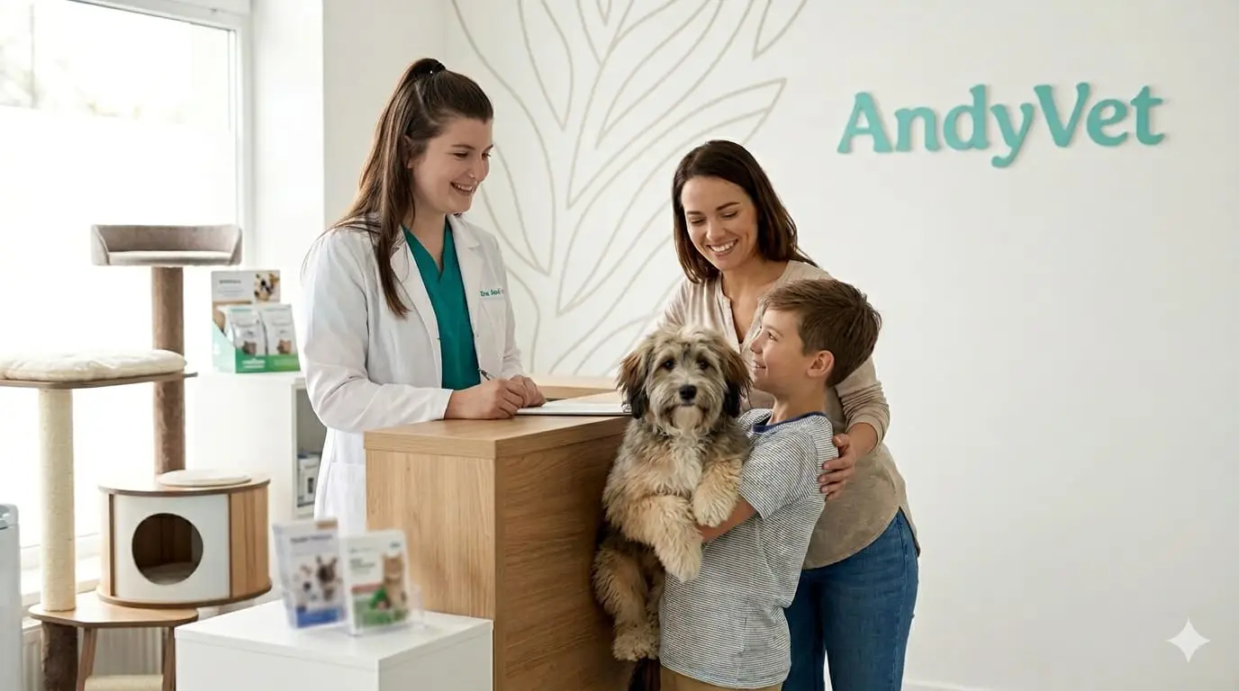 Familia feliz con su mascota